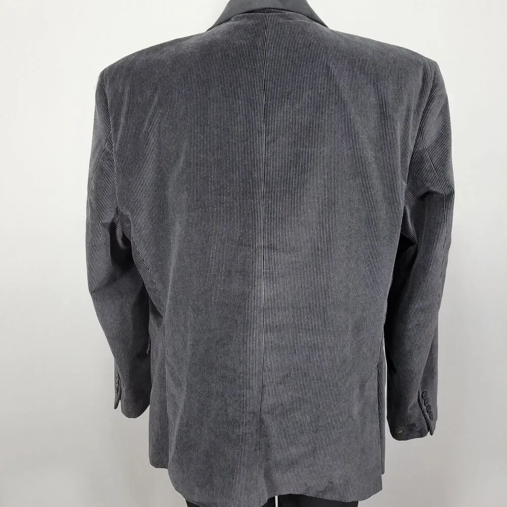 Van Heusen Studio Men's Sport Coat Blazer Two Button DK Gray Corduroy Cotton 48R
